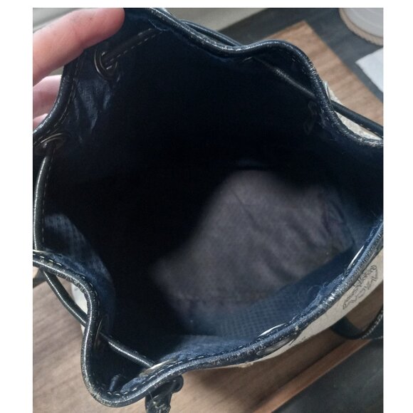 Vtg. MCM Drawstring Viestos Bucket Bag NAVY WHITE C7594 - Picture 6 of 16
